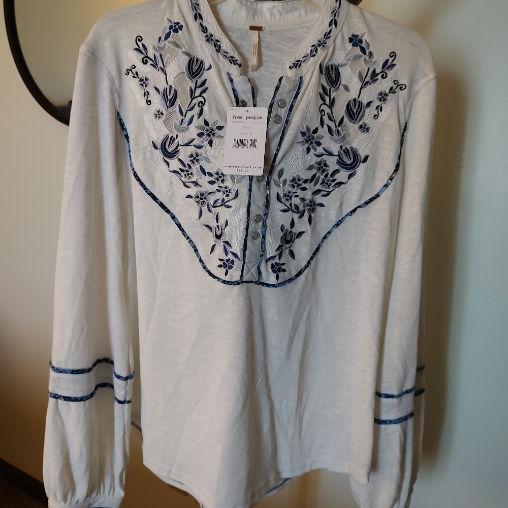 Free People Embroidered Top